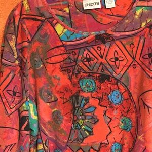 Chico’s red multi cotton long-sleeve T-shirt